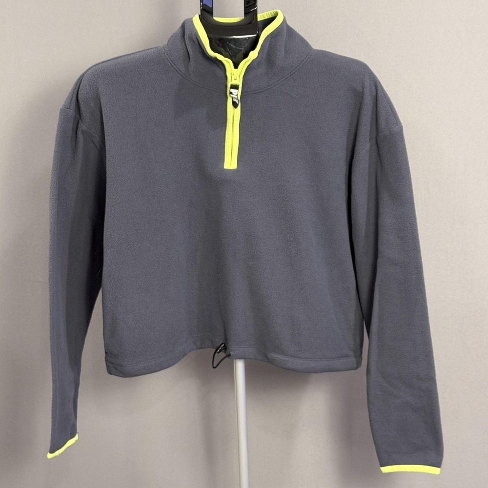 PINK Victoria's Secret Sweatshirt Womens Medium Gray‎ Neon Quarter Zip Fleece